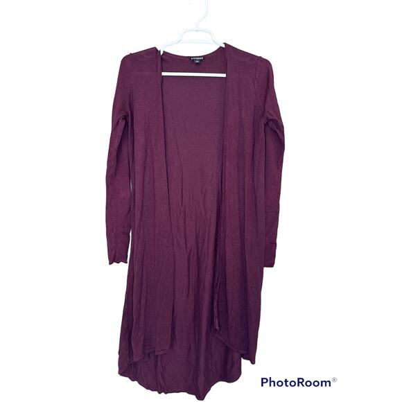 Express Dark Plum Purple Long Sleeve Long Open Front Cadigan/ Duster Size XS - Picture 1 of 5
